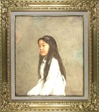 値下げ】人物画 藤井勉 油絵 F6号 額付き 手描き 肉筆 値下げ】人物画