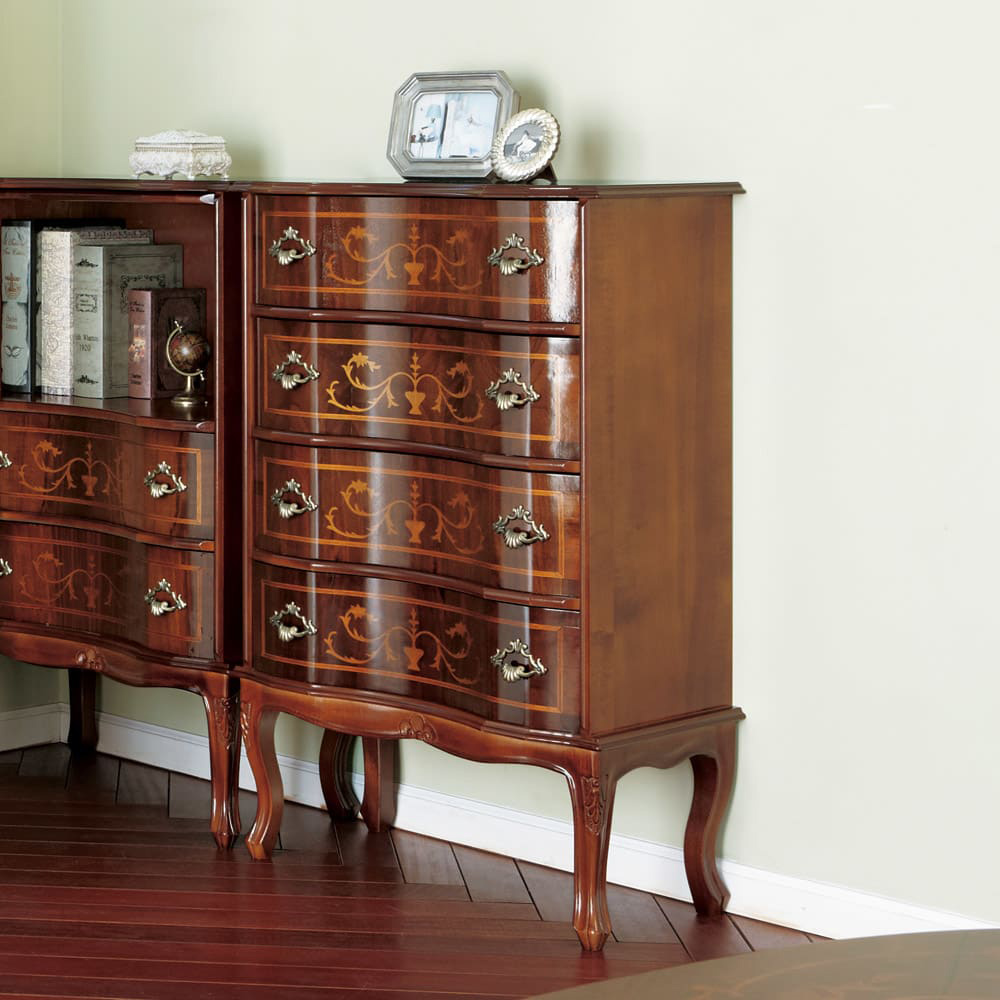 イタリア製4段チェスト ヴェローナクラシック 丸脚 象嵌細工