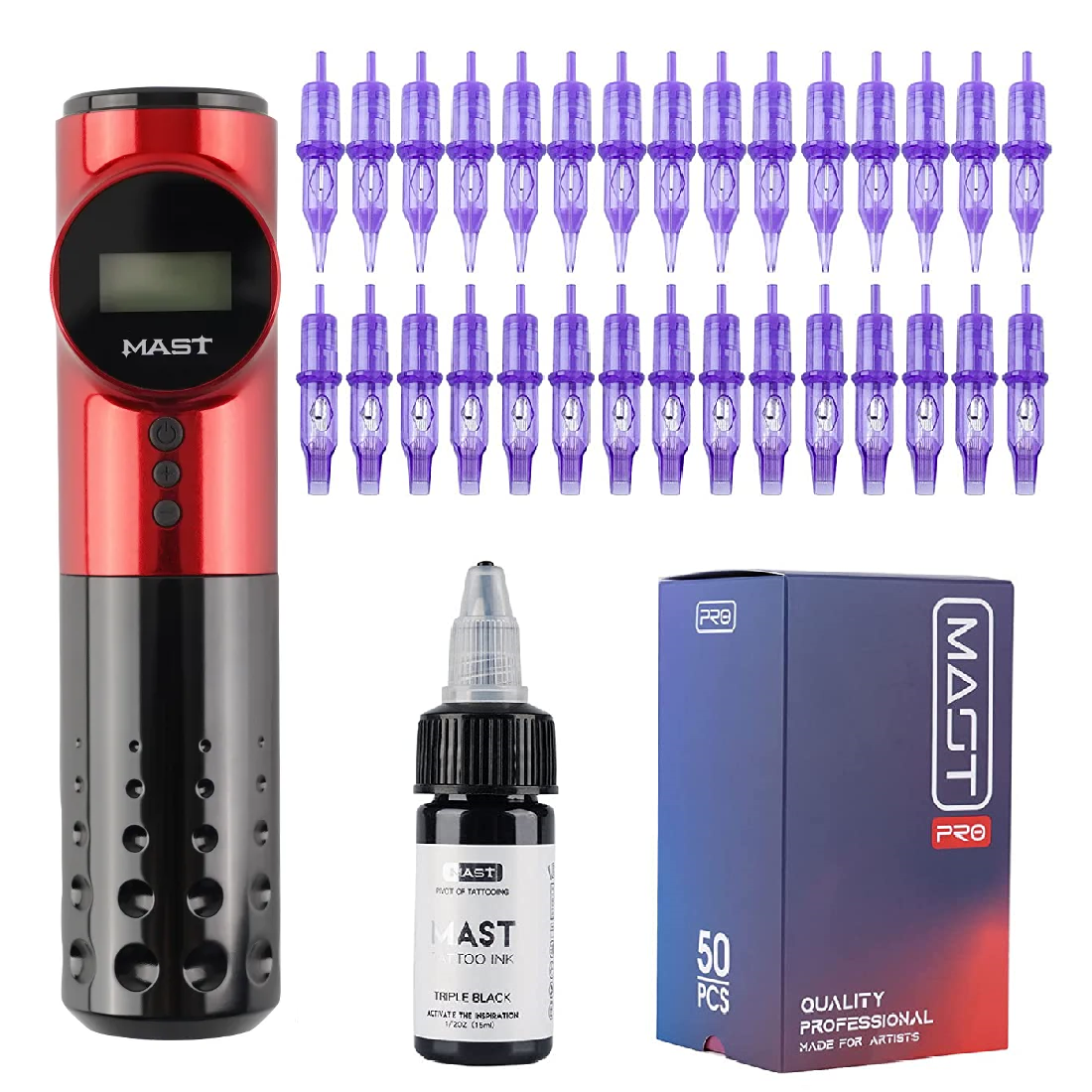 Mast Archer Wireless Tattoo Machine Kit 50Pcs Cartridges with