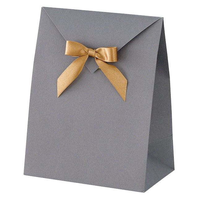 無地リボン付ペーパーバッグ-2／チャコール(W185×D115×H240 チャコール