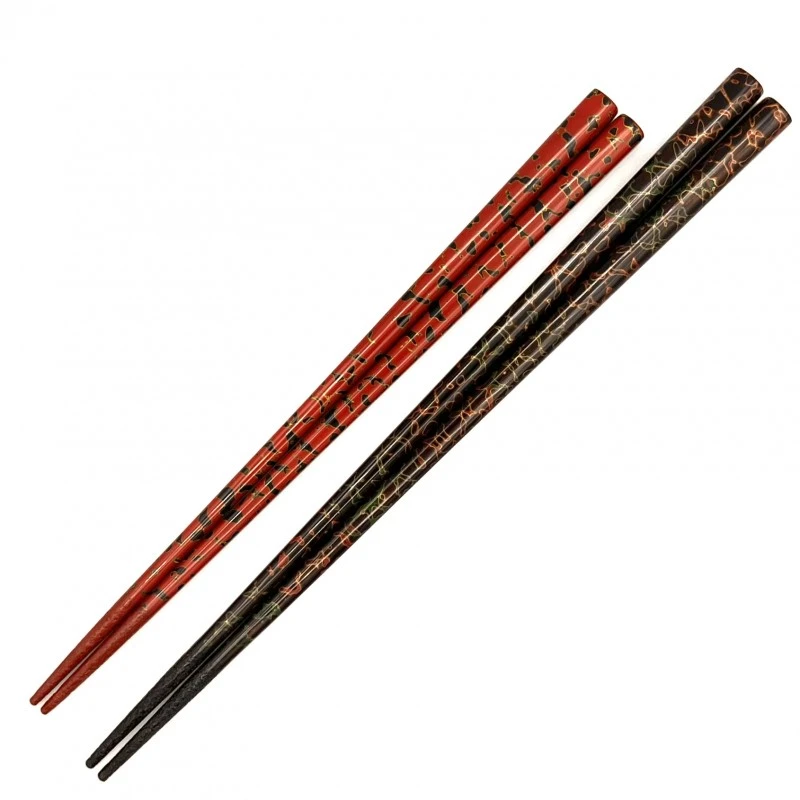 送料無料】津軽塗箸 先乾漆 唐塗 呂・赤 夫婦箸セット【桐箱入】 - お