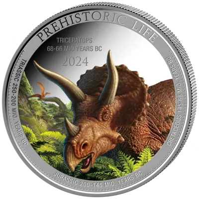 Buy 1 oz Silver Coin - Prehistoric Life II - Triceratops - Color