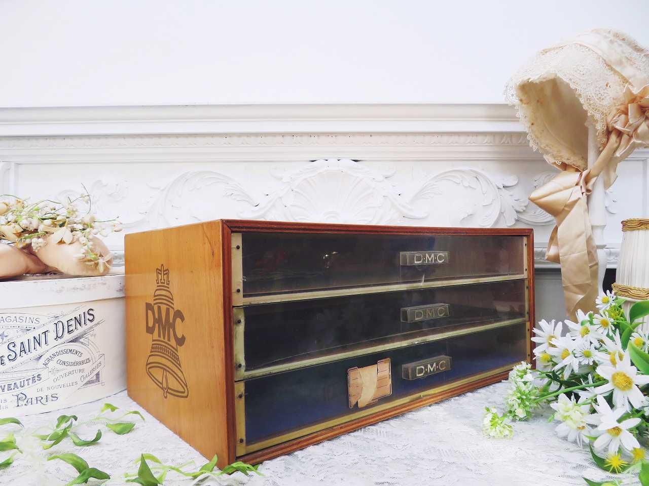 DMC 木製スプールキャビネット - 薔薇と天使のアンティーク