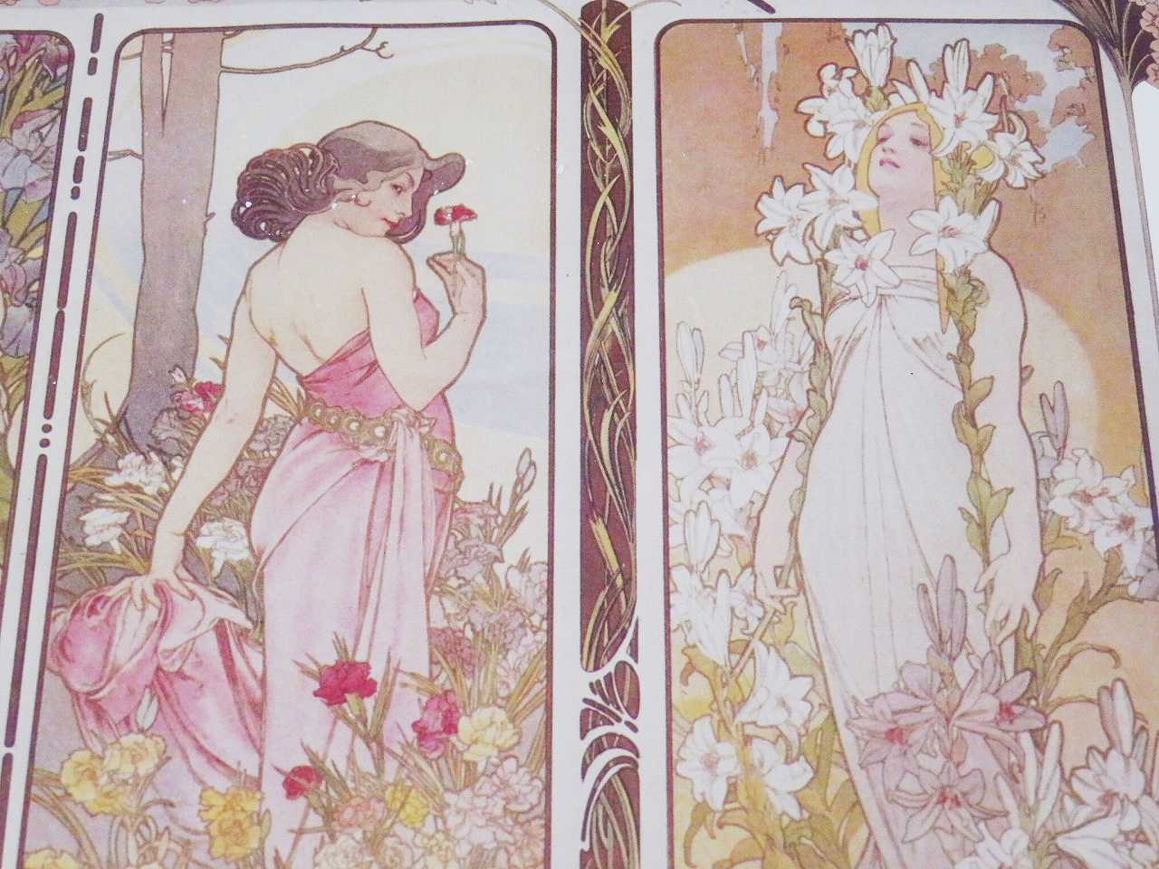 アルフォンス・ミュシャ 四つの花『アイリス』 シルクスクリーン（孔