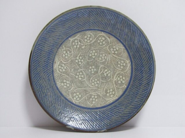 島岡達三 大皿 象嵌縄文流文大丸皿 益子焼 人間国宝 飾り台付 箱付 未