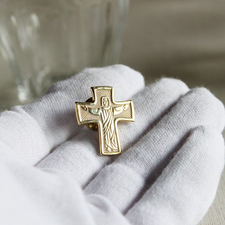 USAヴィンテージピンバッジ十字架磔刑イエスキリスト像ブローチ