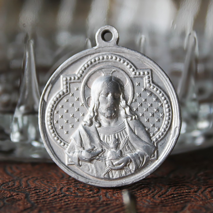 フランスヴィンテージメダイ｜イエスの聖心御心とカルメル山の聖母