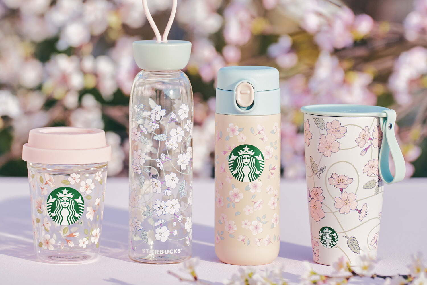 スターバックス24年春「桜」グッズ、パステルカラーで桜を描いた