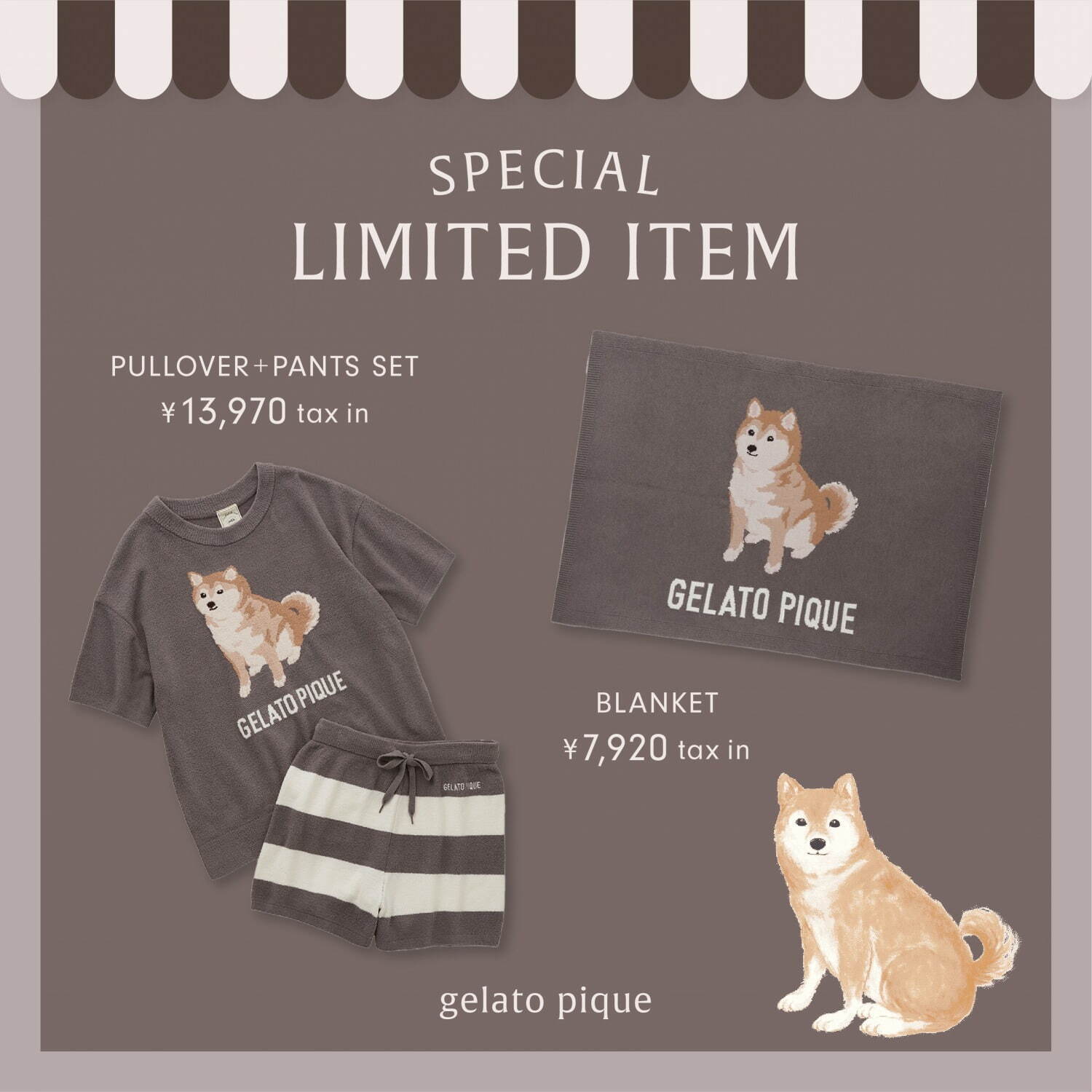 ジェラート ピケ「柴犬」モチーフのルームウェア、セットアップや総柄T