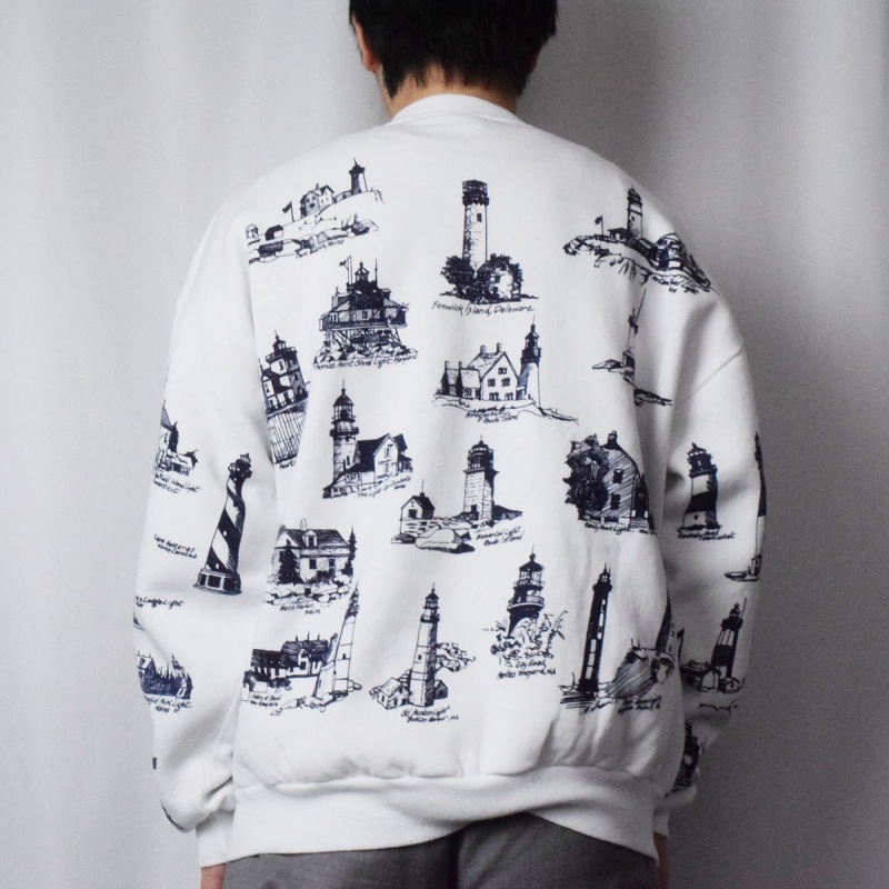 80s 90s Michigan Rag ミシガンラグ 魚柄 スナップパーカー メンズ