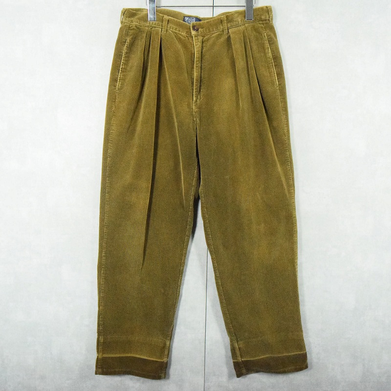 90's USA製 ポロラルフローレン 2タック 太畝 コーデュロイパンツ (34