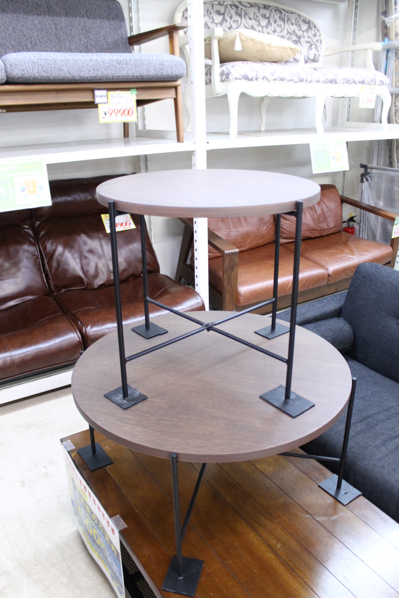 ニトリ 円形テーブルセット (ヴェルカー-7050LBR) 2個セット 円形