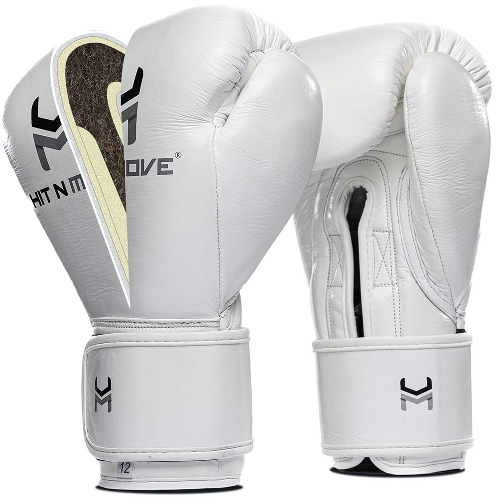Hit N Move Horse Hair White Boxing Gloves at FightHQ