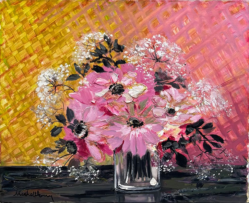 Michel Henry 油彩画 ミシェル・アンリ 油彩 花 F25 大作 絵画