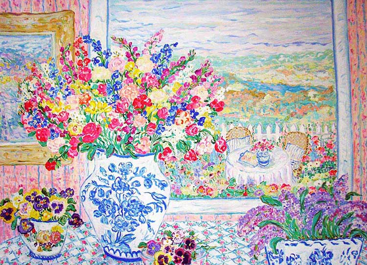 Leslie Sayour サイン入り 花の静物 版画 限定XLVII/C 額装 レスリー