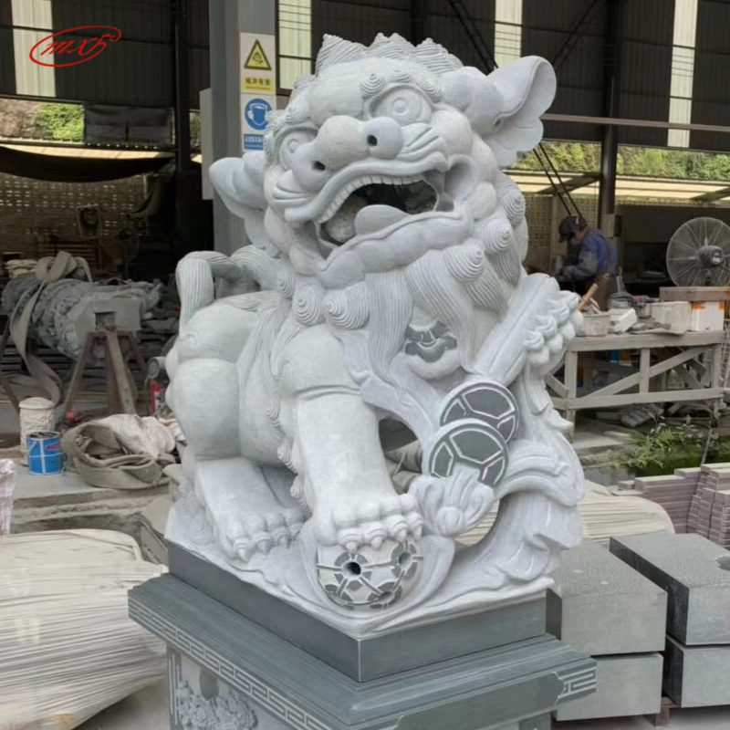 做旧石雕石狮子看门大理石石狮子寺庙景区门口摆放石雕石狮MXFSD-DW2413