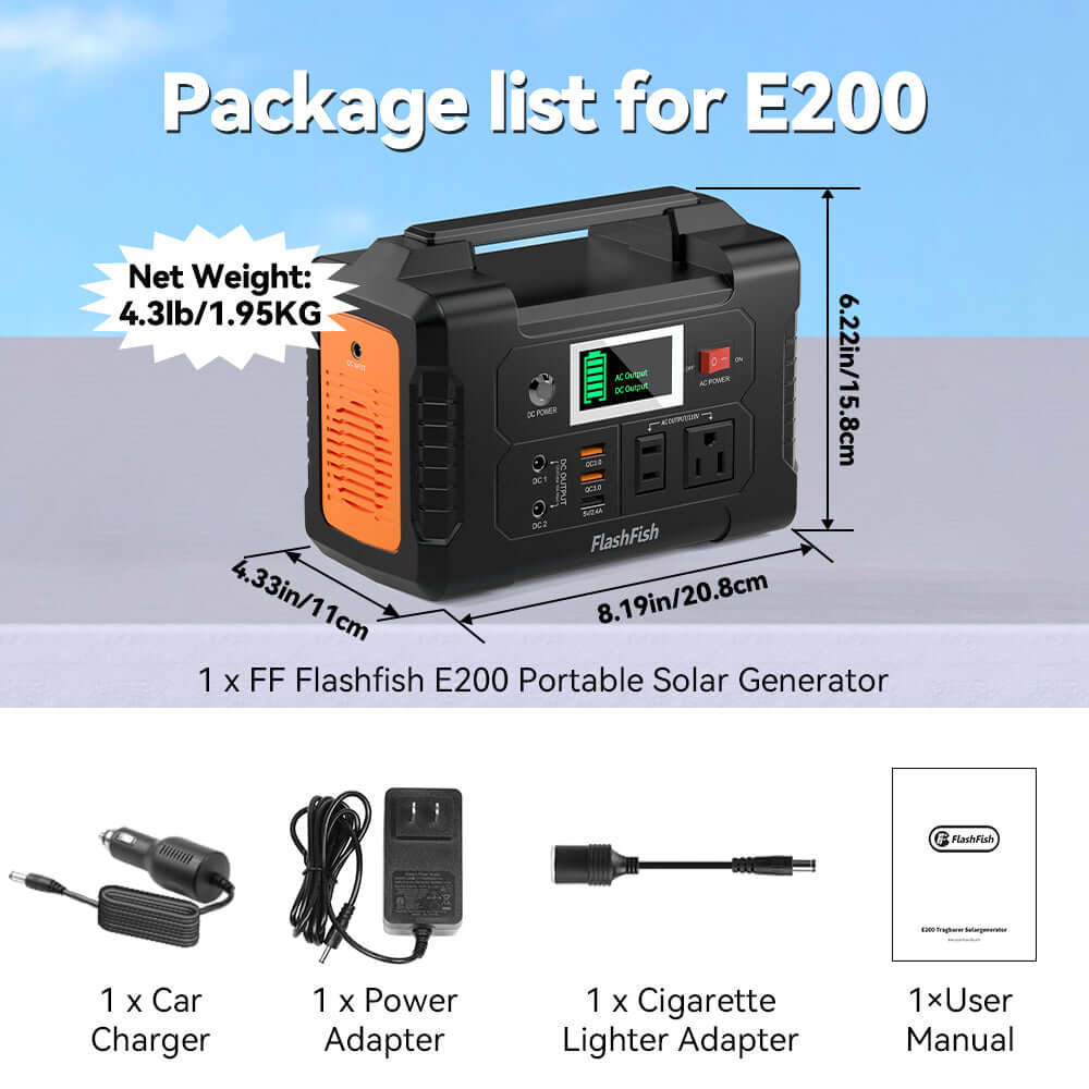 FlashFish E200 Portable Power Station | 200W 151Wh/40800mAh only