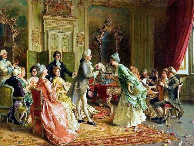 ロココ額絵 貴族の舞踏会 アンティークゴールドダブルフレーム 55cm