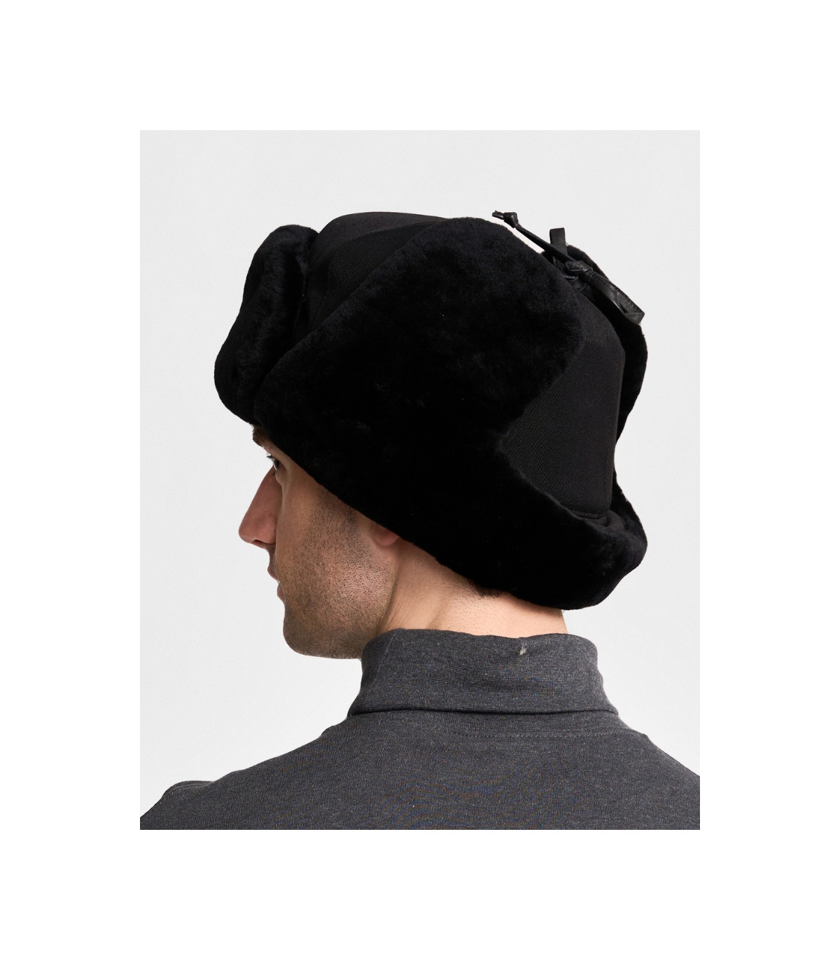 Black Mouton Sheepskin Russian Ushanka Hat for Men: FurHatWorld.com