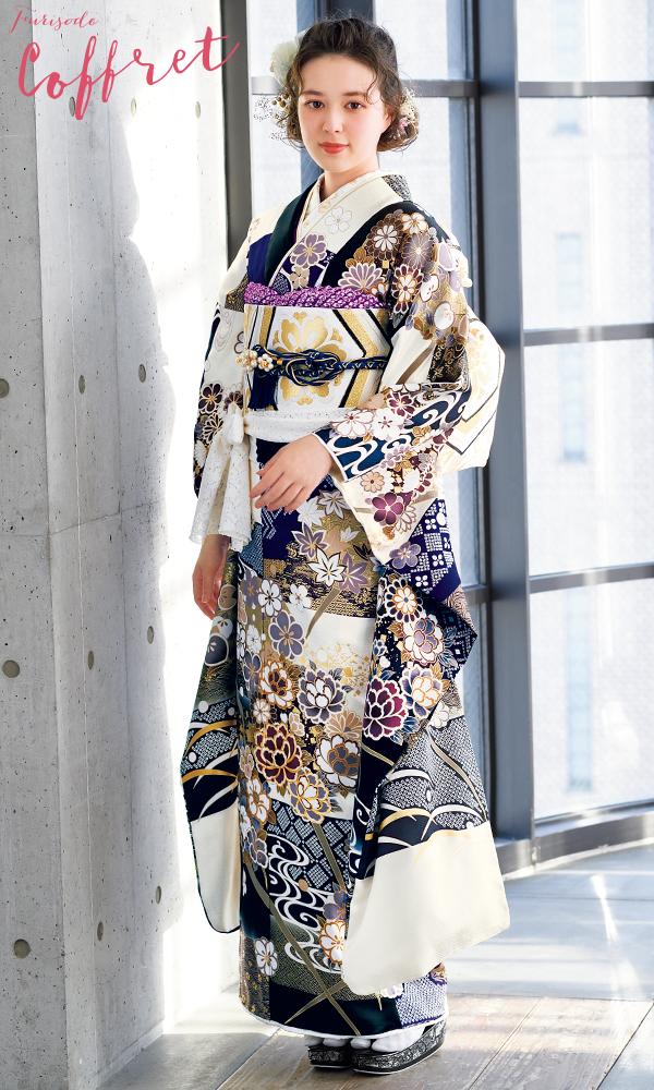 四季の花々/白紺 | 伝統古典【菊京屋】振袖レンタル 成人式