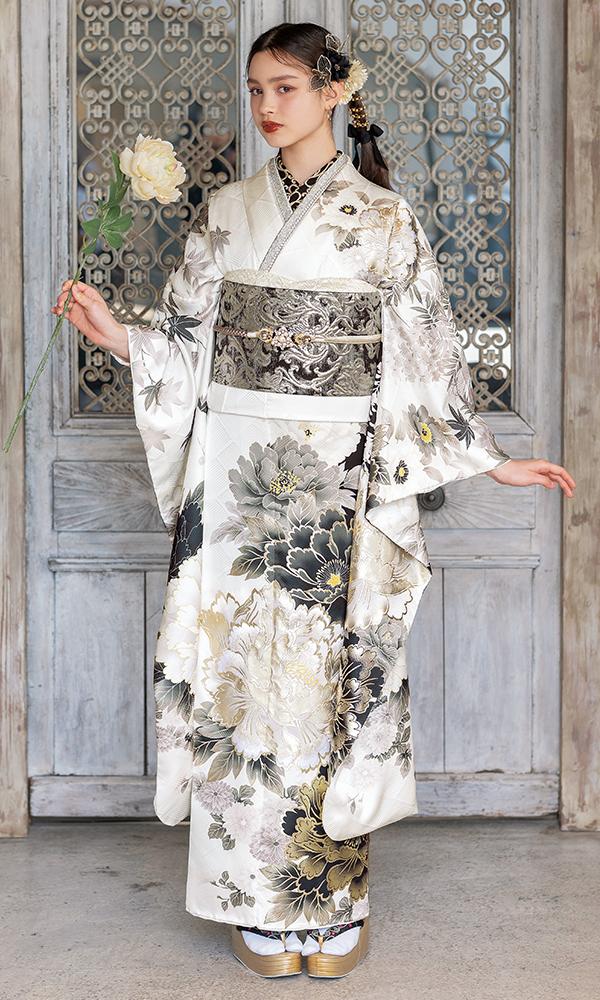 クールな白地に黒と銀彩｜振袖大好き 【菊京屋】振袖レンタル 成人