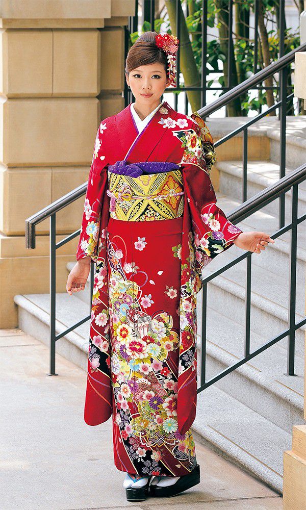 京友禅振袖・赤色・熨斗め文様┃伝統古典【菊京屋】