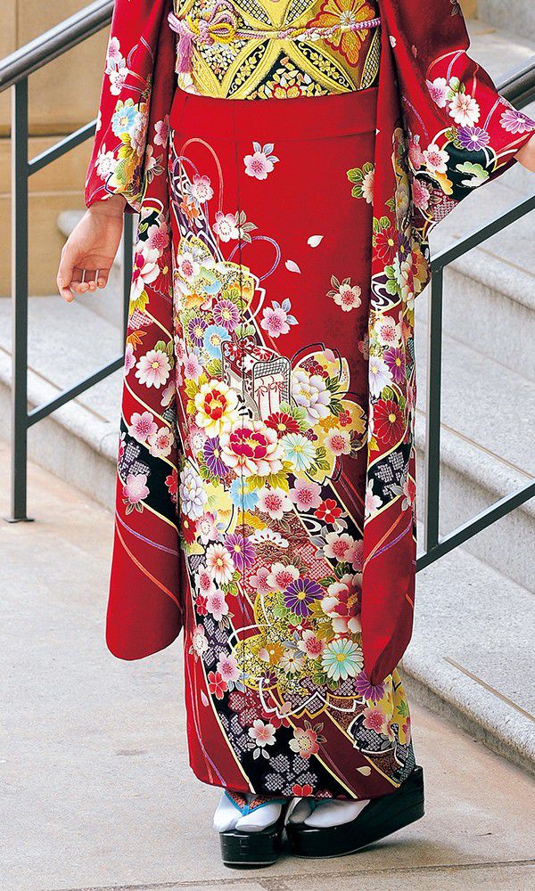 京友禅振袖・赤色・熨斗め文様┃伝統古典【菊京屋】