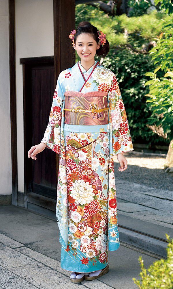 京友禅振袖・水色・白の牡丹┃伝統古典【菊京屋】