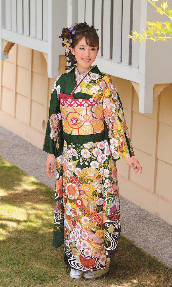 京友禅振袖・緑色・上品な深緑┃伝統古典【菊京屋】