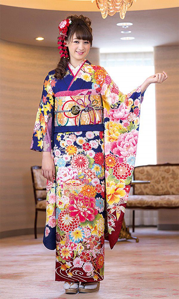 振袖 紺色 ピンク 花柄 成人式 成人式/参列/振袖】可愛い紺とピンクで
