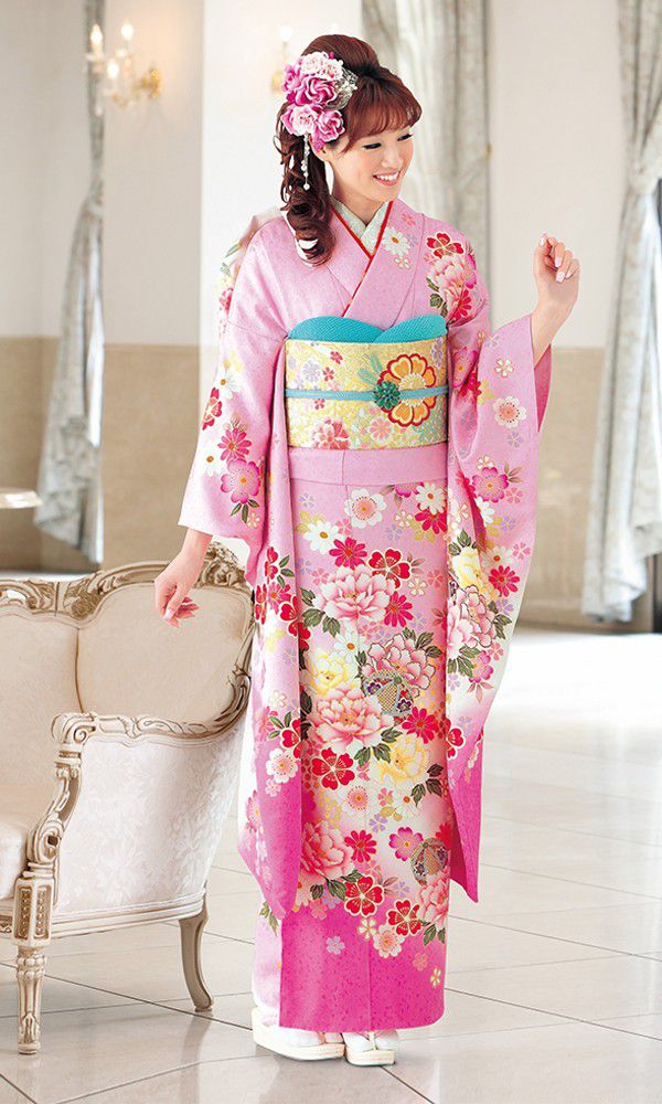 394 振袖フルセット 正絹 ダスティピンク くすみピンク 桃 金彩 暈し