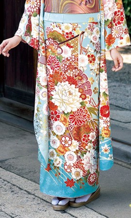 京友禅振袖・水色・白の牡丹┃伝統古典【菊京屋】