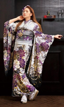 京友禅振袖・白/紫色・モダン┃クール&ビューティー【菊京屋】