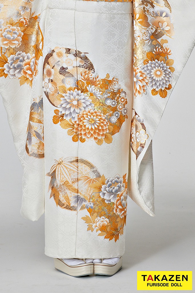 正統派古典 白/金 菊柄/吉祥文様 上品 シンプル 控えめ おしとやか振袖