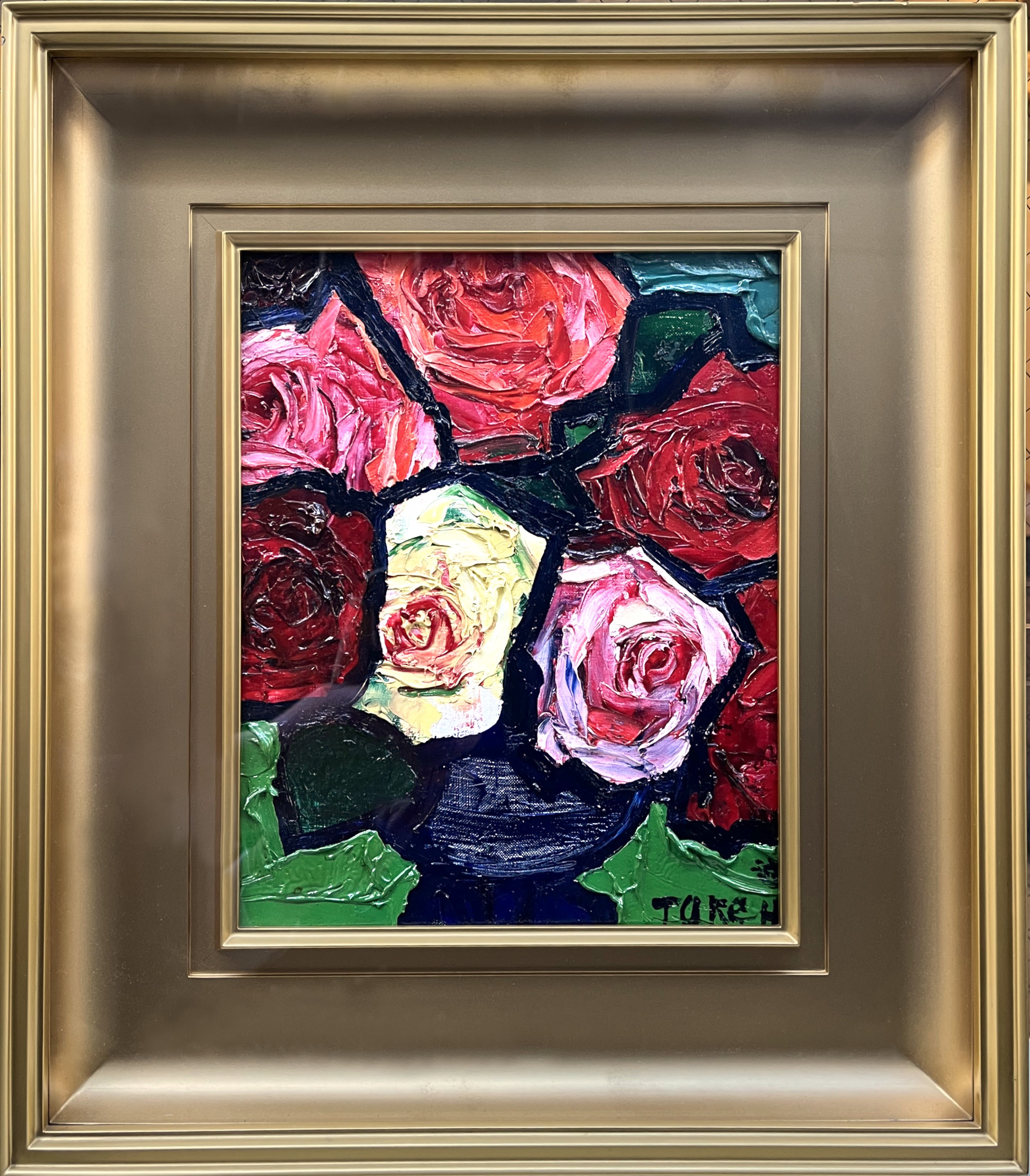 林武【薔薇】 油彩画 シルバーのフレーム付き 大日本絵画巧芸美術株式