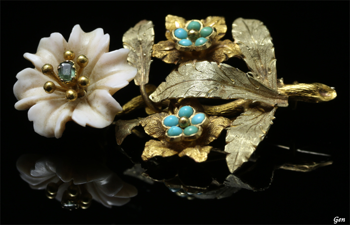ジョージアン フラワー付き ブローチ アンティークジュエリー