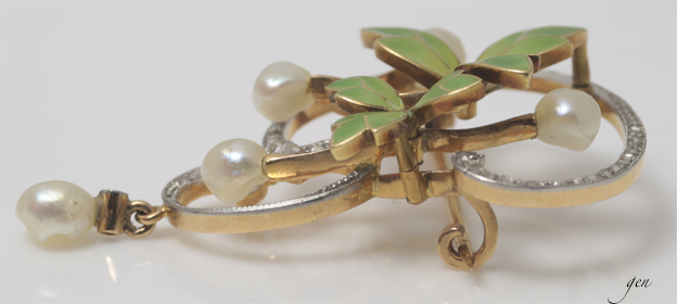 アンティーク プリカジュールエナメル アール・ヌーヴォー ブローチ お