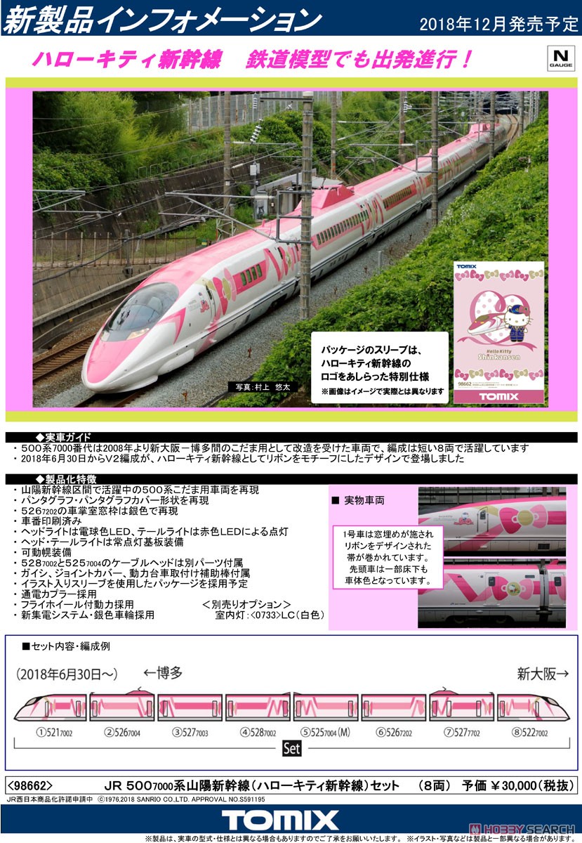 JR 500-7000系 山陽新幹線 (ハローキティ新幹線) セット (8両セット