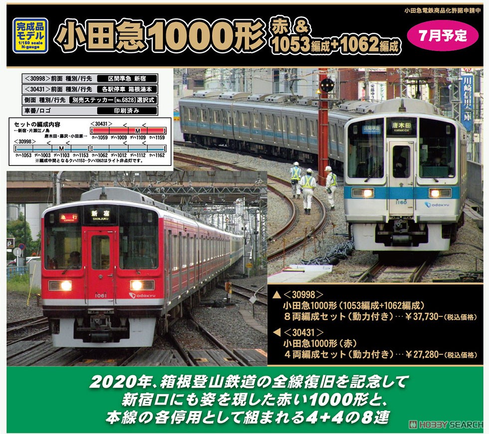 小田急 1000形 (赤) 4両編成セット (動力付き) (4両セット) (塗装済み