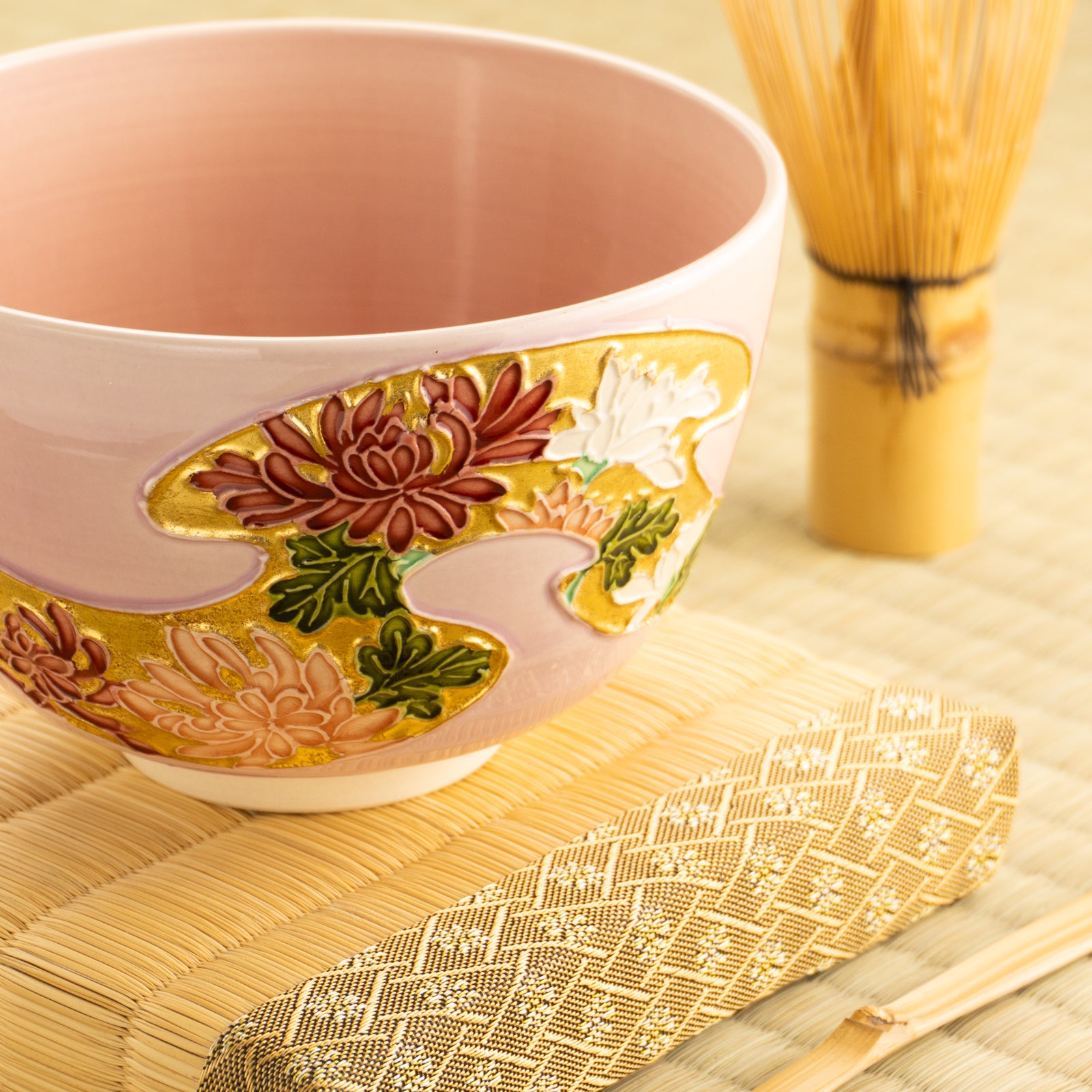 京都 清水焼】抹茶碗 桃交趾 四季草花 山本一如｜コトポッター