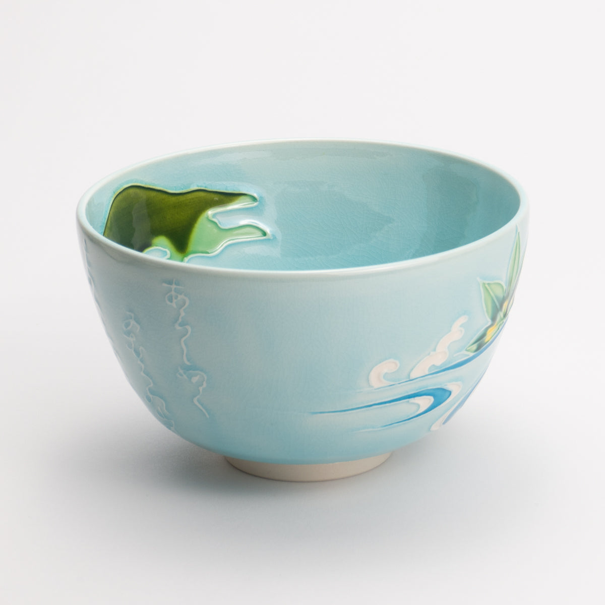京都 清水焼】抹茶碗 浅葱交趾 竜田川に和歌 一如｜コトポッター