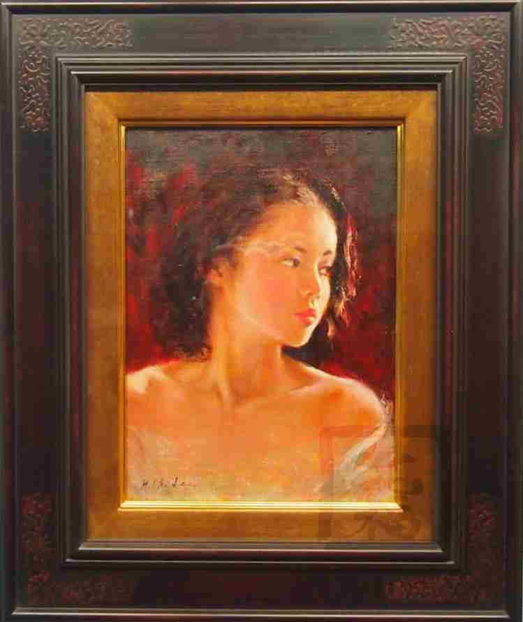 人間国宝、井上萬二、真作。椿。油彩額装、SM.号。