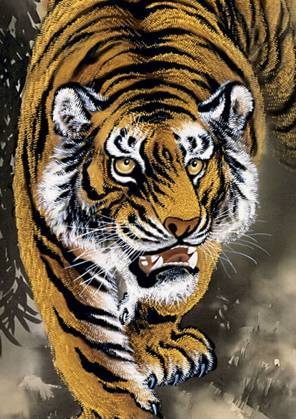 掛け軸 田中香石 猛虎之図 絹本 希少 軸装 茶道具 掛軸 美品 です