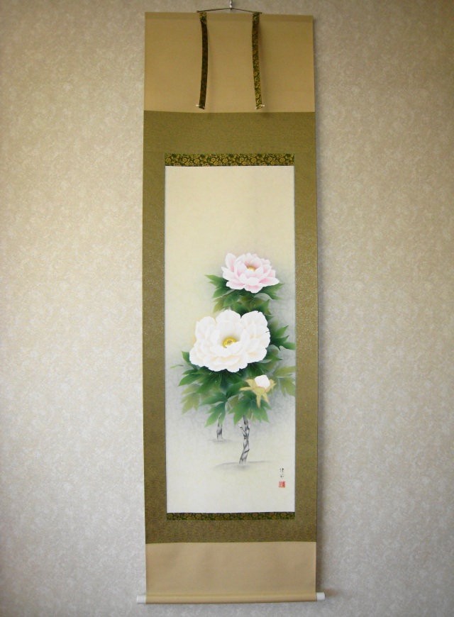 掛け軸 牡丹（ぼたん）◇鈴木優莉（真作・新品）太巻