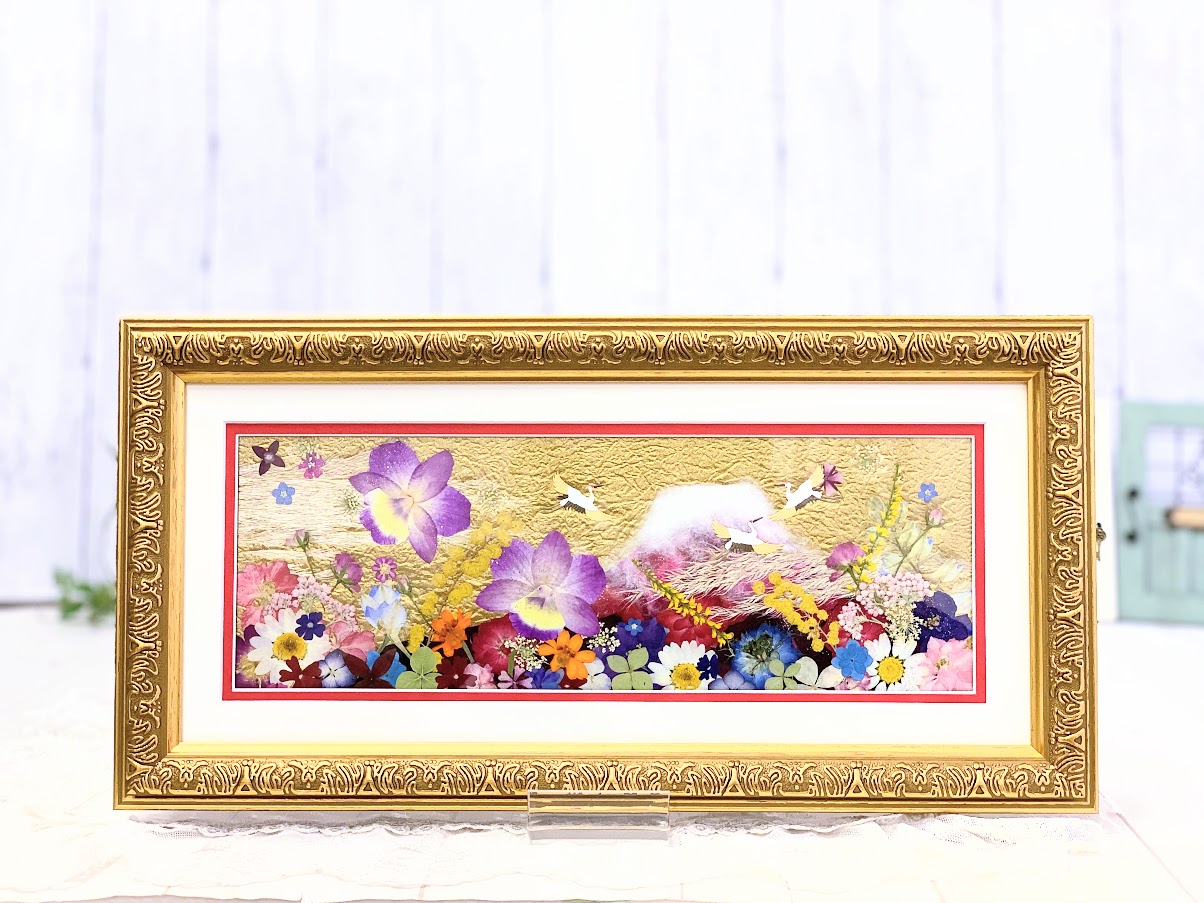 押し花アート額【タテ54cm×ヨコ45cm】 墨絵アレンジ お値引き価格