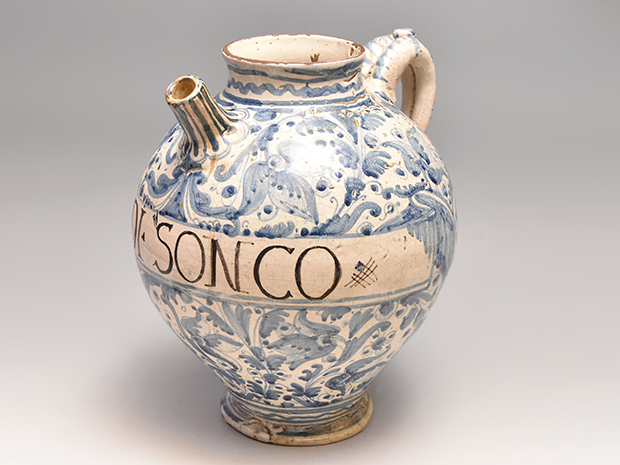 イタリア マジョリカ 18世紀 サボナ窯 藍絵 花文 ブロッカ 陶器 市川清