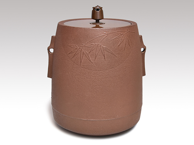 竹紋筒釜 風炉用 長野烈(作) 和銑(わずく)造 共箱 | 古美術ささき