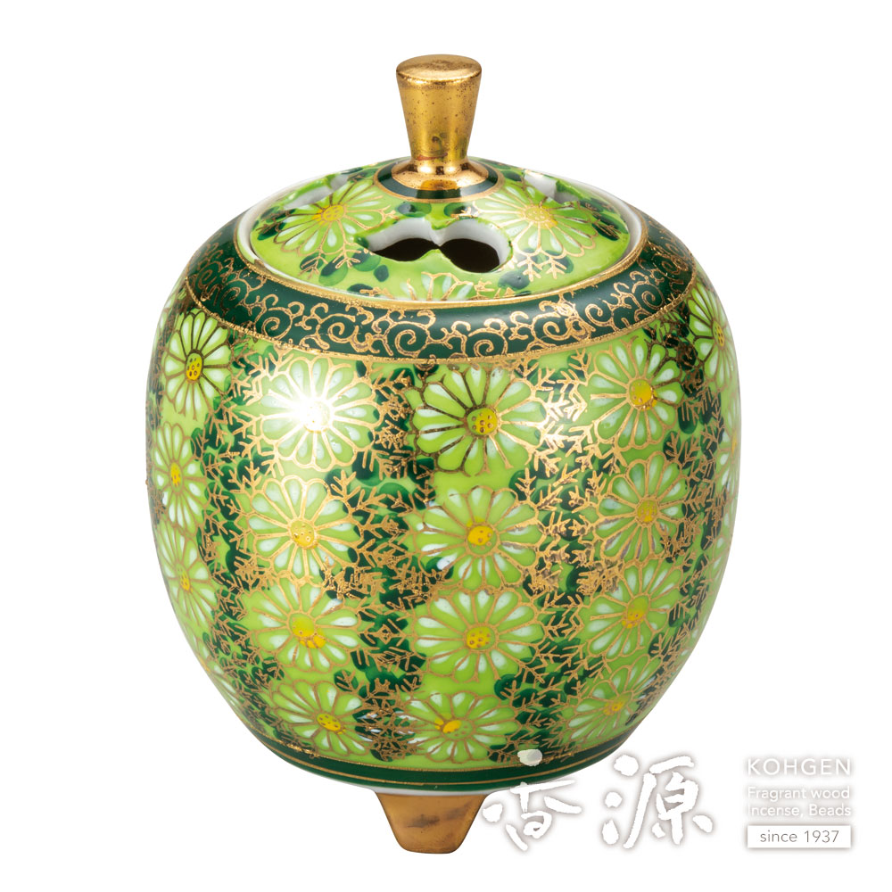 獅子の形の緑色香炉 古青手九谷焼 緑釉獅子付香炉 高