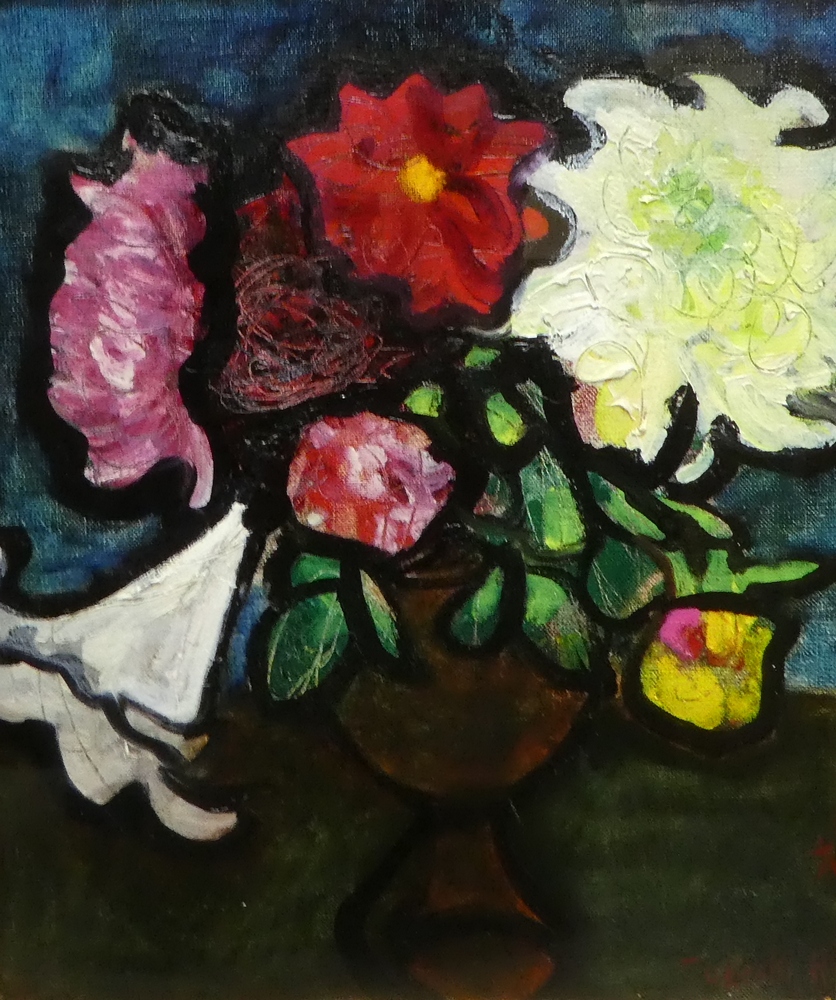 絵画 林武 静物 油彩 油絵 F4 花 華 花瓶 花器 花入