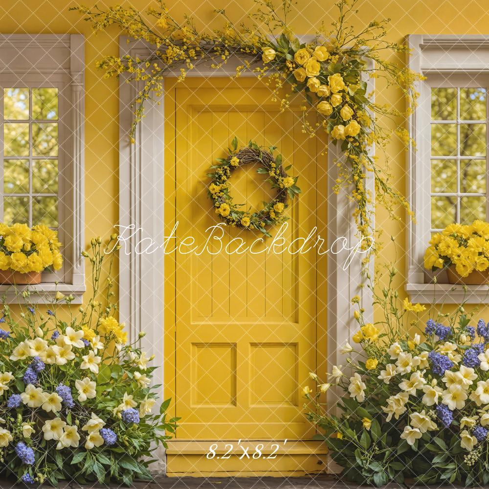 Bright Yellow Garden Floral Door Backdrop